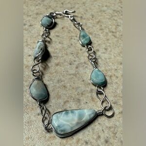 Genuine Larimar Stone Bracelet | Caribbean Blue Gemstone | Silver Wire Wrapped